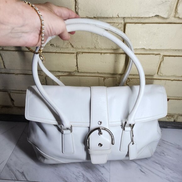 Vintage Coach Soho White Leather Handbag Purse Medium - Picture 3 of 12